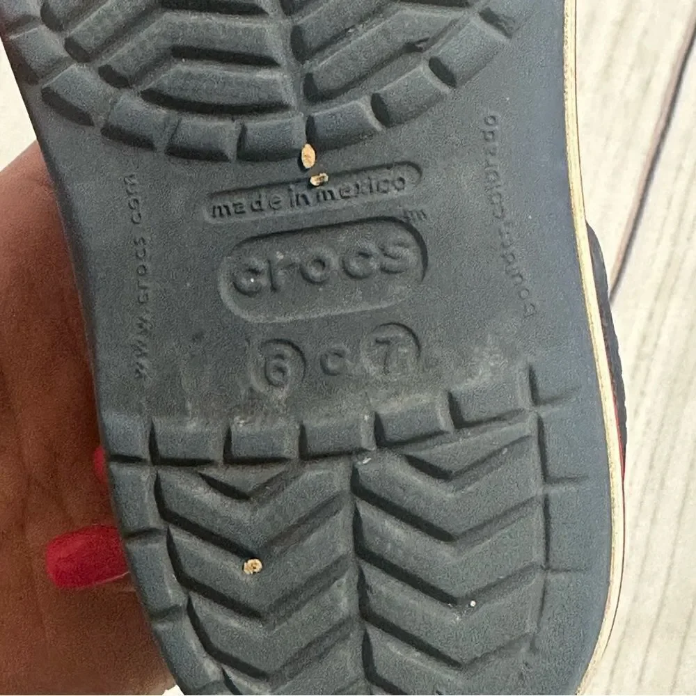 Crocs Crocband‎ Navy Blue Red Stripe Kid Toddler Sz 6/7 Preschool Water Sandals